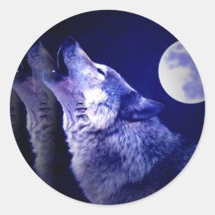 Sticker Rond Howling Wolf