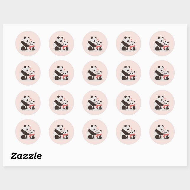 Sticker Rond Hugs Chauds, Panda Love (Feuille)