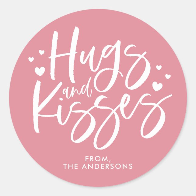 Sticker Rond Hugs et baisers roses Saint Valentin (Devant)