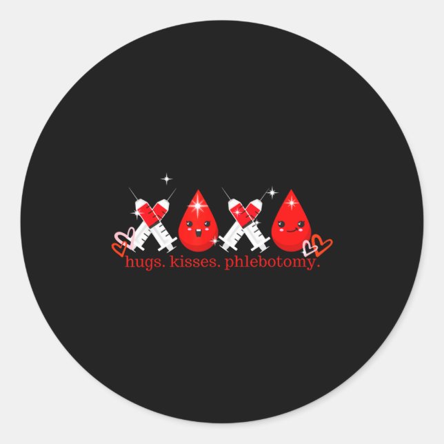 Sticker Rond Hugs Kiss Phlebotomy Valentines Phlebotomist Lab T (Devant)
