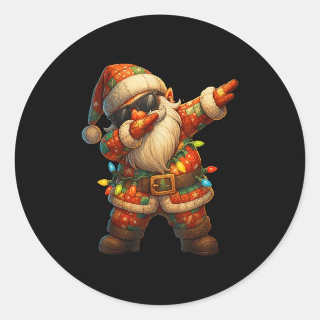 Sticker Rond Hugvyn Christmas_ Patchwork Dabbing Santa Claus Xm (Devant)