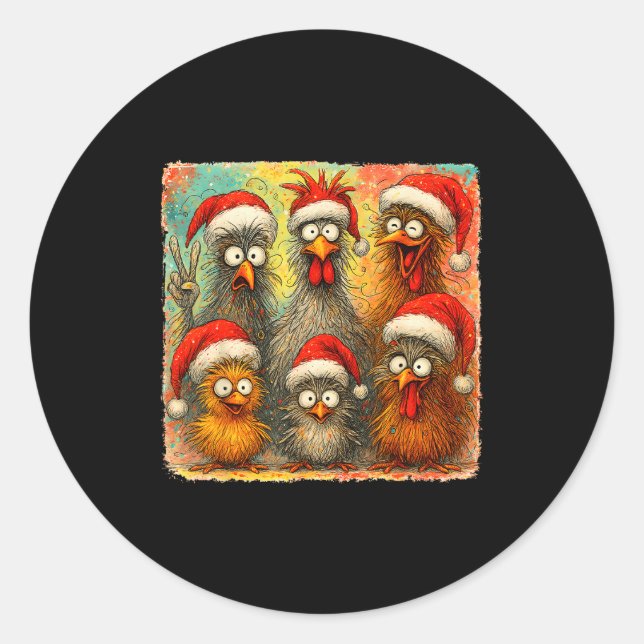 Sticker Rond Hugvyn Christmas Santa Chicken Crazy Eagerlys Roos (Devant)