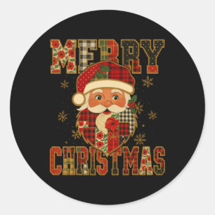 Sticker Rond Hugvyn Christmas Santa Claus Patchwork Joyeux Chri