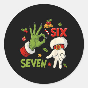 Sticker Rond Hugvyn drôle six sept mème Noël Santa disant