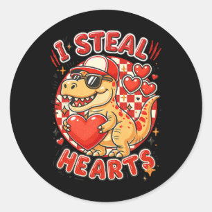 Sticker Rond Hugvyn I Steal Hearts Saint-Valentin Garçons Dinos
