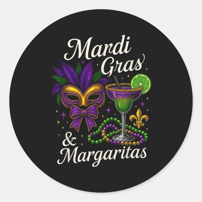 Sticker Rond Hugvyn Mardi Gras And Margaritas Louisiana New Orl (Devant)