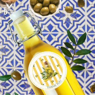 Sticker Rond Huile d'olive faite maison avec bande jaune Merci