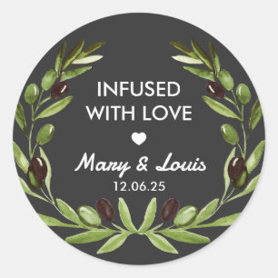 Sticker Rond Huile d'olive Infusée avec amour Mariage Favor aut