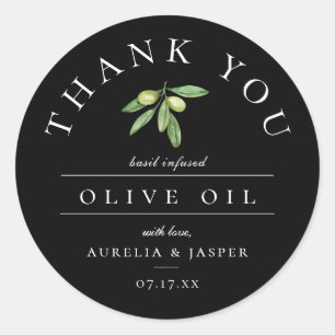 Sticker Rond Huile d'olive Merci Cadeau Noir