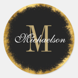 Sticker Rond Huile d'or et monogramme noir