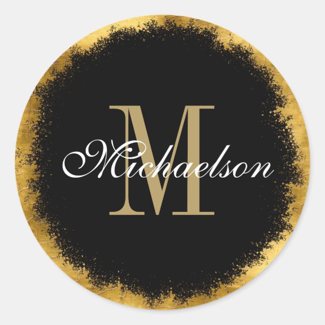 Sticker Rond Huile d'or et monogramme noir (Devant)
