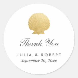 Sticker Rond Huile d'or Seashell Faux   Merci Mariage Océan