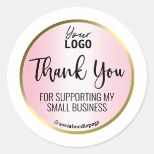 Sticker Rond Huile Rose Et Or Sur Logo En Merci Blanc