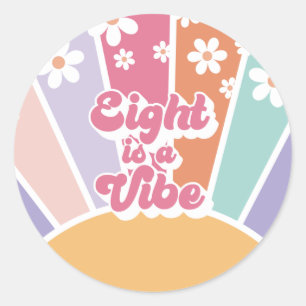 Sticker Rond Huit est Vibe Retro Sunshine Rainbow Daisy