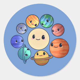 Sticker Rond Huit Planètes Système Solaire Garçon Fille