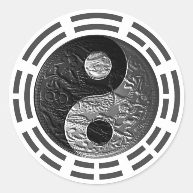 Sticker Rond Huit Trigrammes Yin Yang Dragon Embossé (Devant)