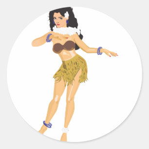 Sticker Rond Hula Girl
