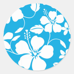 STICKER ROND HULA HAÏIENNE (HIBISCUS) BLEU