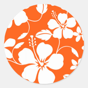 STICKER ROND HULA HAÏIENNE (HIBISCUS) ORANGE