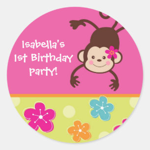 Sticker Rond Hula Monkey Luau Bithday Party Favoriser les autoc