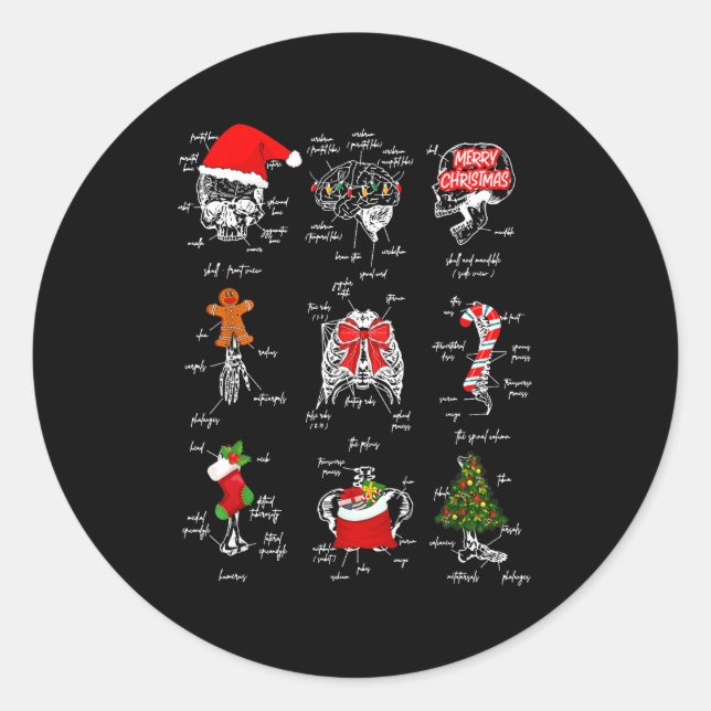 Sticker Rond Human Skeleton Anatomy Christmas Medical Student X (Devant)
