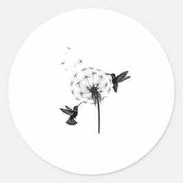 Sticker Rond Hummingbird and Dandelion Flower Nature Art