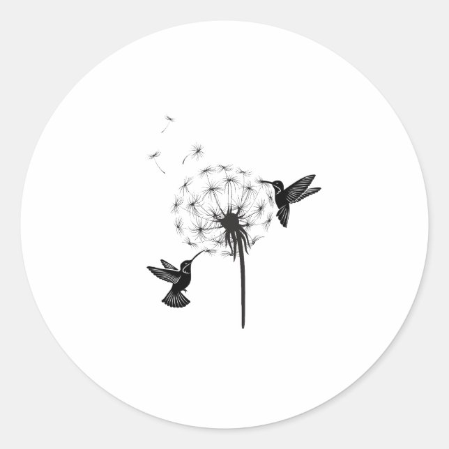 Sticker Rond Hummingbird and Dandelion Flower Nature Art (Devant)
