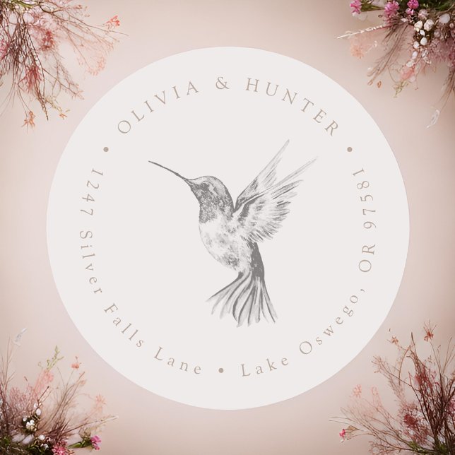 Sticker Rond Hummingbird Mariage Couple Names Adresse de retour (Créateur téléchargé)