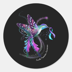Sticker Rond Hummingbird Purple Blue Ribbon Prévention du suici