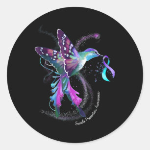 Sticker Rond Hummingbird Purple Ribbon Prévention du suicide