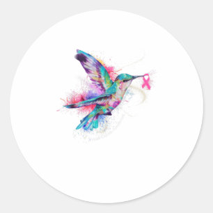 Sticker Rond Hummingbird Ribbon Sensibilisation au cancer du se