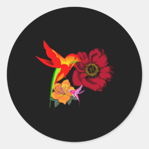 Sticker Rond Hummingbirds se nourrit d'art graphique aux fleurs