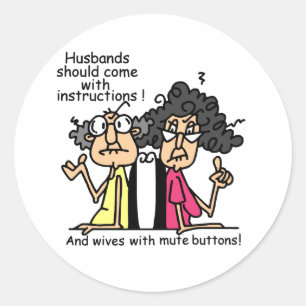 Sticker Rond Humour d'attitude de maris et d'épouses
