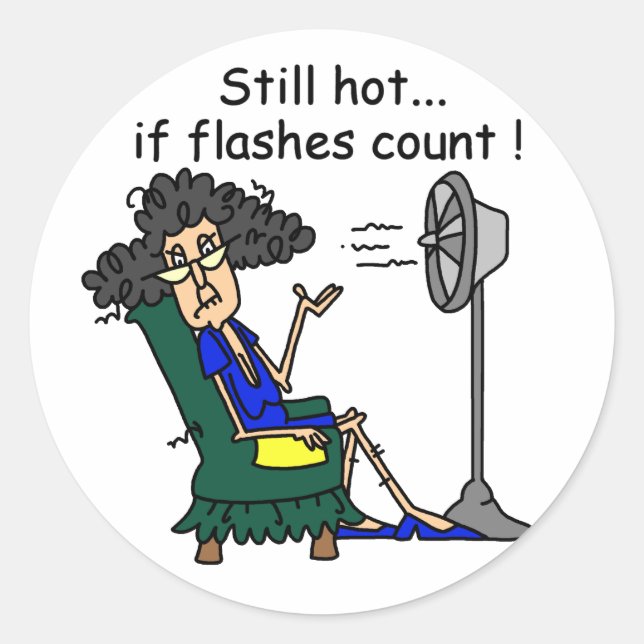 Sticker Rond Humour de bouffée de chaleur (Devant)