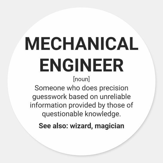 Sticker Rond Humour de définition du mécanicien (Devant)