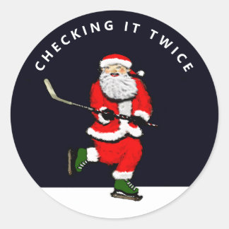Sticker Rond Humour de Noël de hockey