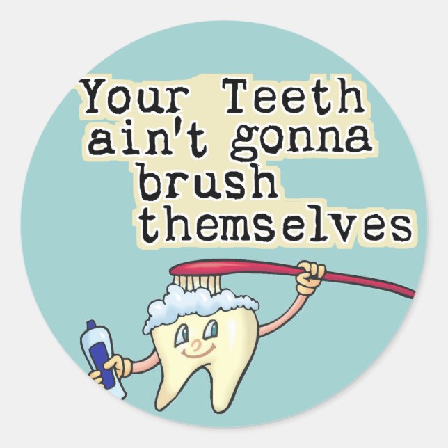 Sticker Rond Humour dentiste et hygiéniste dentaire (Devant)