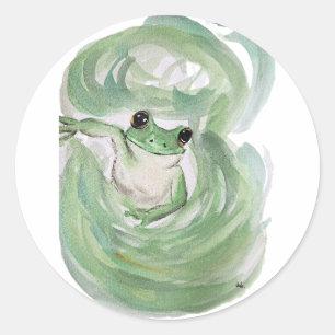 Sticker Rond Humour magique grenouille Aquarelle Froggy