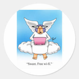 Sticker Rond Humour paradisiaque Cadeau de dessin animé Angel!