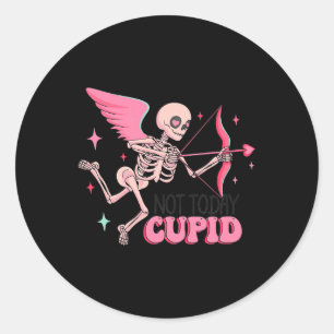 Sticker Rond Humour Squelette Cupidon Vêtements Valentin Pas au