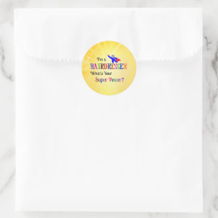 Sticker Rond Humour super puissance du coiffeur