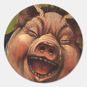 Sticker Rond Humour vintage, Drôle porc victorien rire