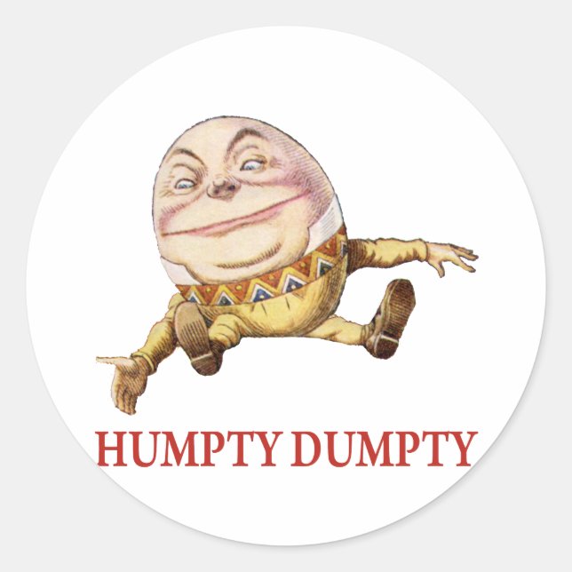 STICKER ROND HUMPTY DUMPTY ASSIS SUR UN MUR - NURSERSERY RHYME (Devant)