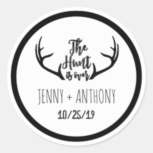 Sticker Rond "Hunt is Over" Rustic Antler Enregistrer le phoque