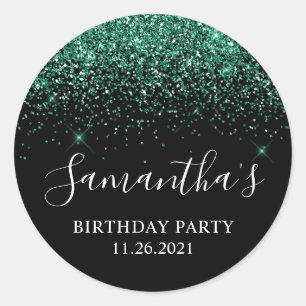 Sticker Rond Hunter Green Parties scintillant Noir fête d'anniv
