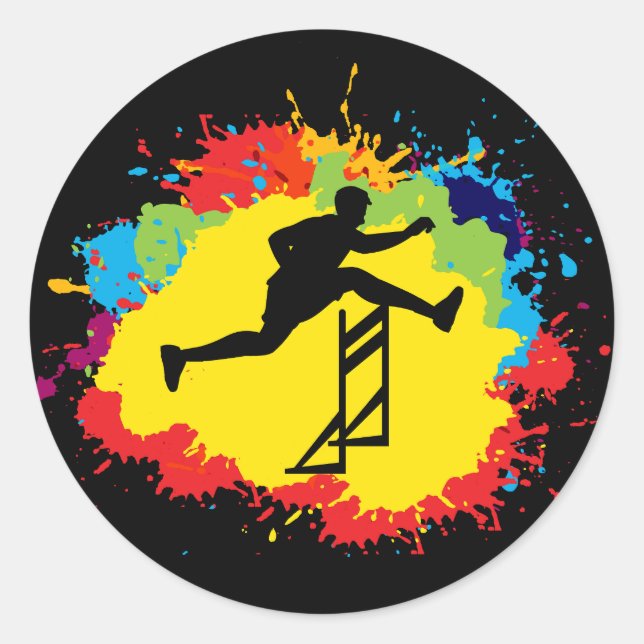 Sticker Rond Hurdling Hurdler Runner Athlètes (Devant)