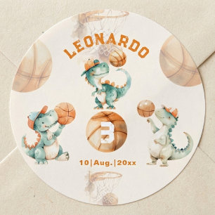Sticker Rond Hurle & Marque Basket Dino Boy Anniversaire