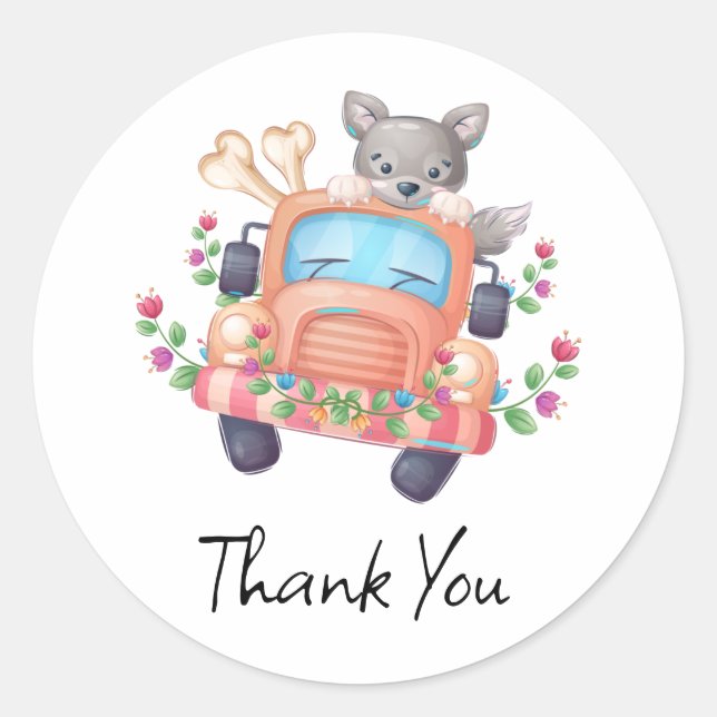 Sticker Rond hurler avec Joy Cute Grey Wolf (Devant)