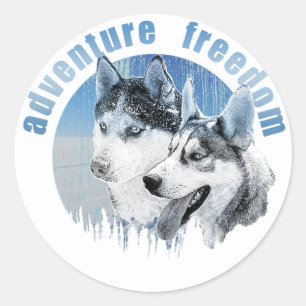 Sticker Rond Husky Abenteuer Freiheit Schnee HuskyARTist