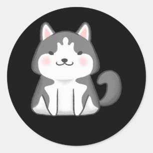 Sticker Rond Husky   Kawaii Siberian Husky Chien japonais Anime